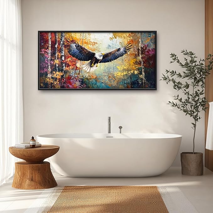 Extra Large Framed Bald Eagle Wall Art,Abstract Colorful Forest Wall Decor,Autumn Fall Forest Pictures for Living Room,Canvas Print Painting Modern Artwork Bedroom Office Home Decor 60L x 30W-PurrikoPets