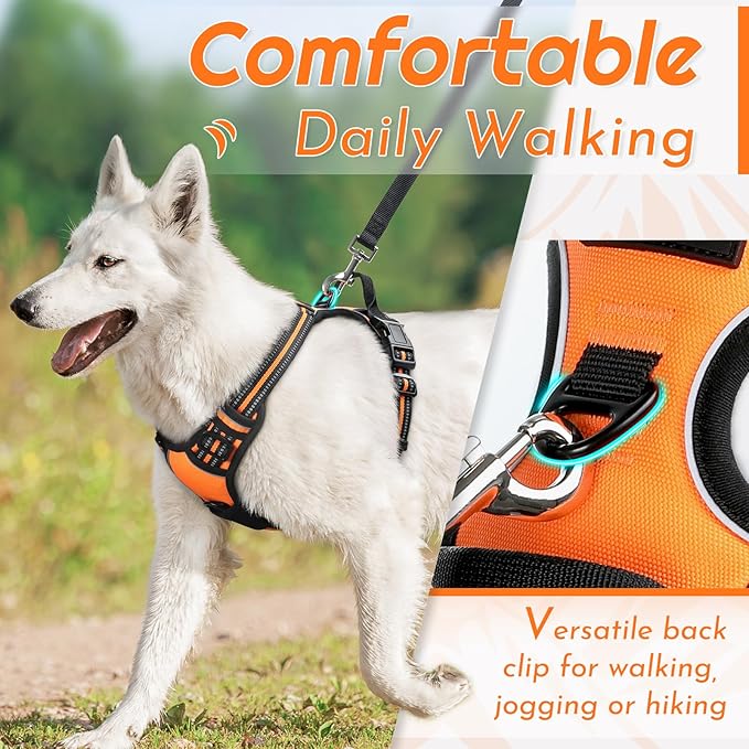 Eagloo Dog Harness for Large Dogs, No Pull Service Vest with Reflective Strips and Control Handle, Adjustable and Comfortable for Walking, No Choke Pet Harness with 2 Metal Rings, Orange, XL-PurrikoPets