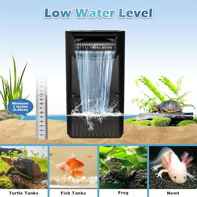 222GPH 10W Turtle Tank Filter Aquarium Filter Power Adjustable 10-40 Gal. Small Internal Filter 3-Stage Waterfall Bio-Filtration Quiet Low Water Level for Freshwater Saltwater Fish Tank Easy to Clean-PurrikoPets