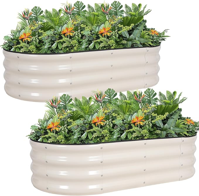 G GOOD GAIN Galvanized Metal Raised Garden Bed Kit - 4x2x1FT Outdoor Planter Box with Safety Edging and Gloves for Vegetables, Fruits, Flowers(White, 2PC)-PurrikoPets