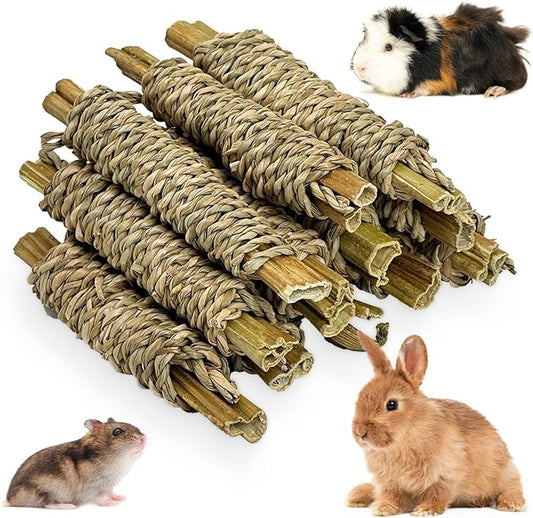 Fhiny 12 PCS Rabbit Chew Sticks, Natural Papaya Wood Seagrass Guinea Pig Chew Toys for Teeth Small Animal Molar Sticks Snacks for Bunny Guinea Pig Chinchilla Ferret Hamster Gerbil Dental Care-PurrikoPets