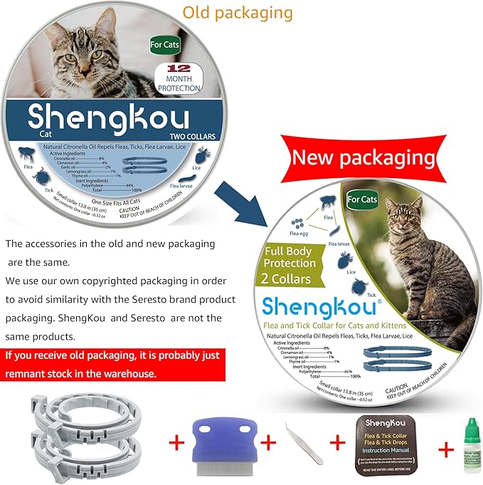 Flea and Tick Collar for Cats, Natural Plant-Based Ingredients for Treatment and Prevention, Safe and Waterproof, with Free Flea Comb, Tick Tweezer, and Treatment Prevention Drops, 13.8 in (2 Packs)-PurrikoPets