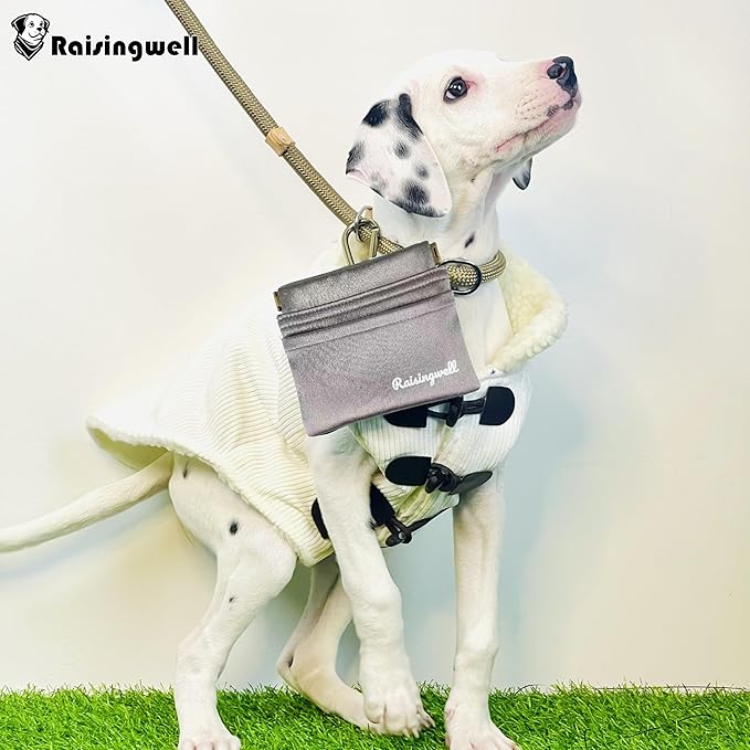 Dog Treat Pouch, Pocket Sized Pet Training Pouch, Hand Free Bronze Dog Walking Bag with Carabiner, Self-Closing Pet Feed Snack Reward, for Puppy Travel or Outdoor Use, NanoPTC-PurrikoPets