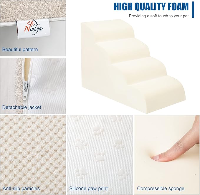 Dog Stairs for Small Dogs - High Density Foam Pet Steps, Extra Wide Dog Ramp with Non-Slip Bottom for High Beds, Couch and Sofa, Best for Dogs Injured, Older Doggy Cats-PurrikoPets