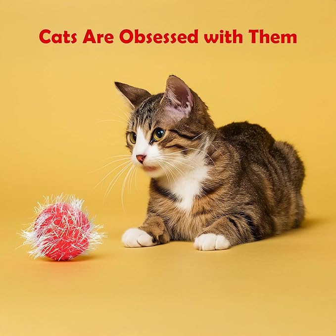 30 Pieces 1.6 inches Sparkle Pom Pom Balls for Cat - Interactive Glitter Balls, Multicolor, Best as Kitten Play Toys-PurrikoPets