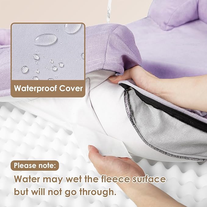 EHEYCIGA Orthopedic Dog Beds for Large Dogs, Waterproof Memory Foam Large Dog Bed with Sides, Non-Slip Bottom and Egg-Crate Foam Pet Couch Bed with Washable Removable Cover, Lilac-PurrikoPets