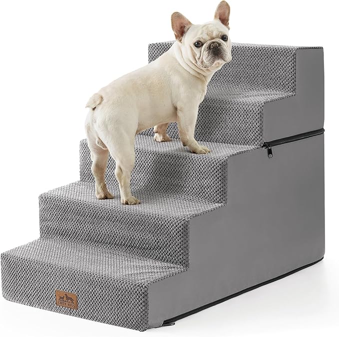 Dog Stairs for Small Dogs, 5 Tier Removable Wider Pet Stairs for Couch and Bed, 23.6" H Non-Slip Dog Steps for Puppies and Old Cats with Support Board, 29.5x19.7x23.6 inch, Grey-PurrikoPets