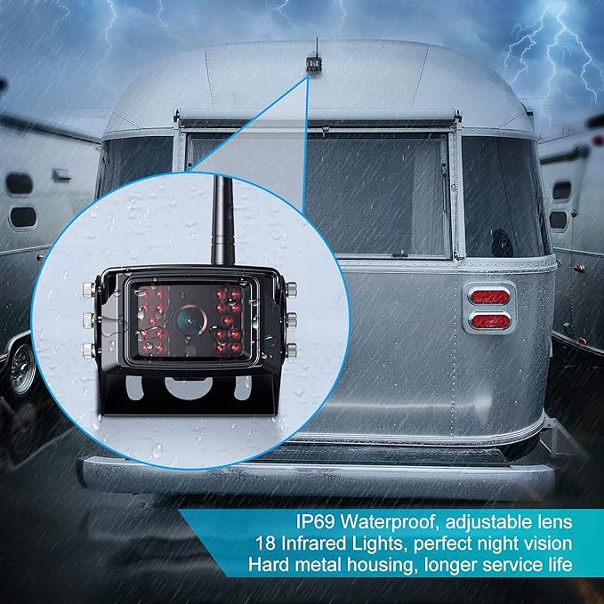 Fookoo HD 10" Wireless Backup Camera System, 1080P 10-inch Quad Split Monitor w/Recording, Waterproof Side & Rear View Cameras, 4 Channel, Digital Signal, Parking Lines for RV/Truck/Trailer-PurrikoPets