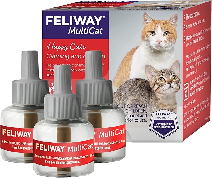 FELIWAY® MultiCat 3 x 30 Day Cat Calming Refills for Pheromone Diffuser, 3 x 48ml Value Pack- Helps Reduce Conflicts and Signs of Tension in Multi-Cat Households-PurrikoPets