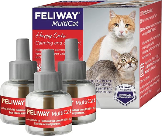 FELIWAY® MultiCat 3 x 30 Day Cat Calming Refills for Pheromone Diffuser, 3 x 48ml Value Pack- Helps Reduce Conflicts and Signs of Tension in Multi-Cat Households-PurrikoPets