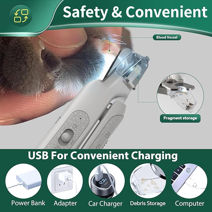 2-in-1 Cat Nail Clippers & Dog Nail Clippers Trimmers for Large Medium Small Dogs Cats Claw Trimmer Quick Sensor and Safety Guard USB Rechargeable with 2 LED Lights Dogs Nail Trimmer-PurrikoPets