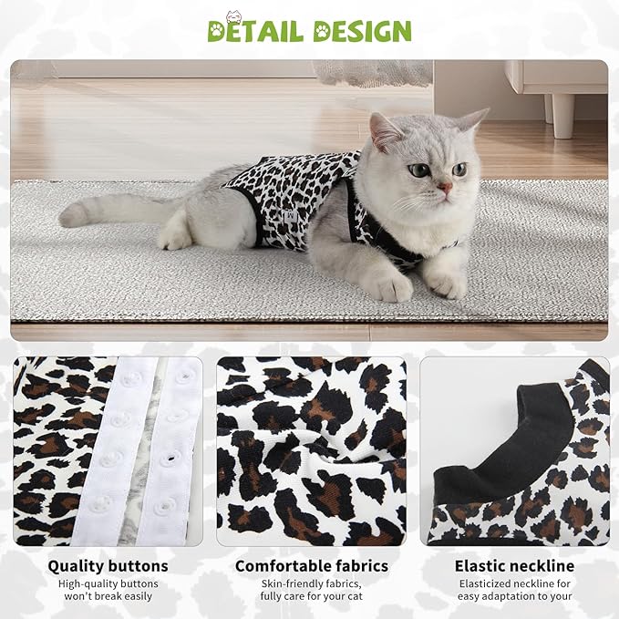 2 Packs Cat Surgery Recovery Suit Surgical Clothes Abdominal Wounds Anti-Licking Cat Bodysuit Onesie Substitute E-Collar& Cone-PurrikoPets