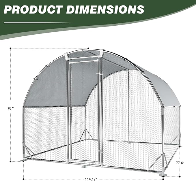 4ever2buy Large Metal Chicken Coop with Run Walk-in Poultry Cage Chicken Runs House Pen Cage Dome Roofed Chicken Coops with Anti-Ultraviolet Cover for Outdoor Yard Farm Use 9.5'W x 6.45'L x 6.3'H-PurrikoPets