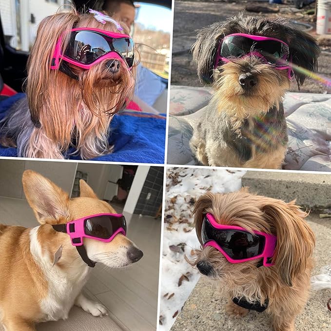 Dog Goggles Dog Sunglasses for Medium Breed UV Protection Windproof with Adjustable Head Straps Chin Straps for Ride Car/Hiking Travel/On Beach-Pink-PurrikoPets