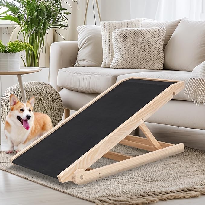 ABORON Antislip Dog Ramp, Adjustable Folding Pet Ramp for Small & Large Old Dogs & Cats, High Traction Portable Rubber Paw Ramps, Supports up to 200 lbs, Used for Bed Couch SUV, 39.3'' Long-PurrikoPets