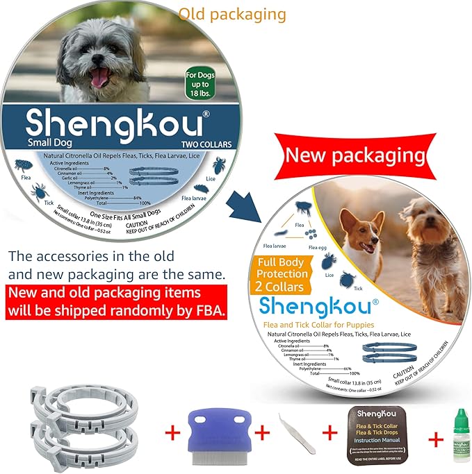 Flea and Tick Collar for Small Dog, Made with Natural Plant Based Essential Oil, Safe and Waterproof, Free Comb and Prevention Treatment Drop, 2x6 Month, 13.8 in (2 Packs)-PurrikoPets