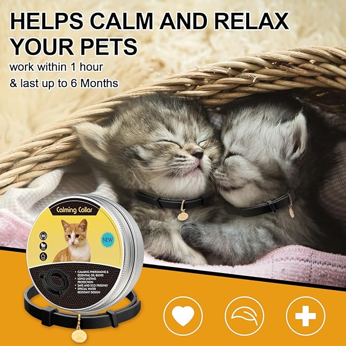 4 Pcs Cat Calming Collar Adjustable Lavender Scent Relaxing Cat Collar with 2 Pendant for Puppies Reduce Stress Aggression Anxious, up to 15 Inches(Black)-PurrikoPets