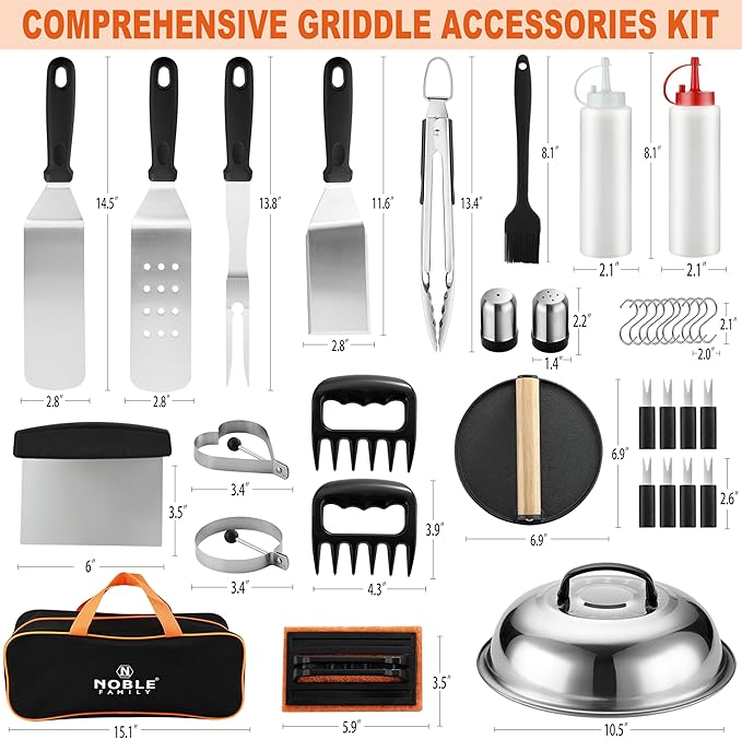 38PCS Griddle Accessories Kit, Professional Grill Tools Set for Outdoor Barbecue, Stainless Steel Griddle Spatula Set with Tongs, Smash Burger Press, Carry Bag, Perfect Grilling Gifts-PurrikoPets