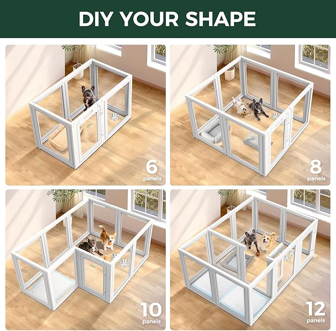 FXW AuraSpace Acrylic Indoor Unleashed Dog Playpen for Small and Medium Dogs, 30 Inch, 10 Panels, White-PurrikoPets