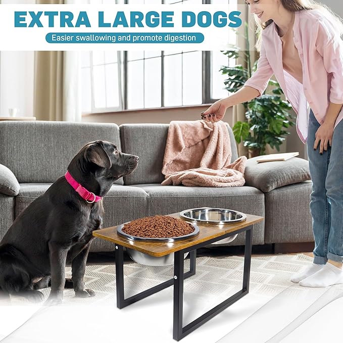 Elevated Dog Bowls for Large & Extra Large Breed Dogs - Raised Dog Feeding Station with Two Stainless Steel Bowls - Helps to Reduce Strain on Dog’s Neck & Joints - 3500 ML Capacity-PurrikoPets