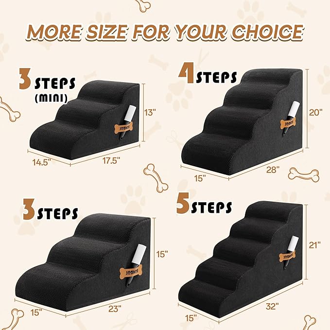 Dog Stairs, Romrol Dog Steps Ramp for High Bed and Couch, Dogs Ramp with Durable Non-Slip Waterproof Fabric Cover, Pet Stairs for Small Dogs and Cats or Pets Joints, 4-TiersBlack-PurrikoPets