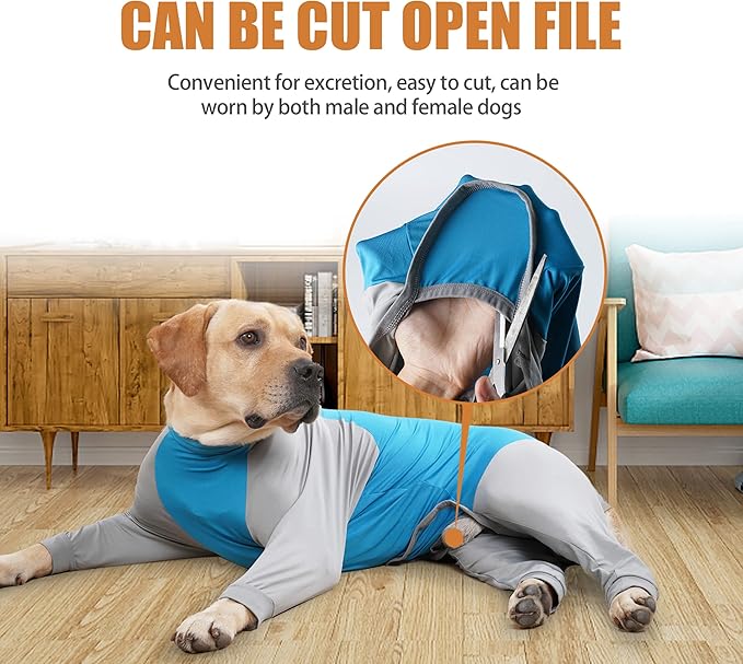 Dog Recovery Suit, Abdominal Wound After Surgery Wear, Prevent Licking Wounds, E-Collar & Cone Alternatives, Long Sleeve Postoperative Shirts Dog Pajamas Prevent Shedding(Large, Blue)-PurrikoPets