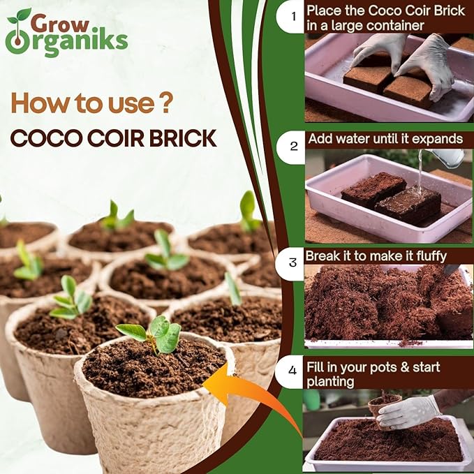 6 Pack Premium Coco Coir Brick for Plants | 100% Organic Compressed Coconut Coir Bricks Starting Mix, Coco Coir Fiber Coconut Husk for Planting, Gardening, Potting Soil Substrate, Herbs, 1.4 LB/Brick-PurrikoPets
