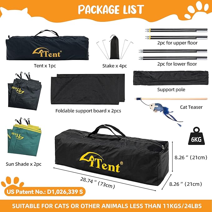 Extra Large Catio Outdoor Cat Enclosure,3 Tier Cat Tower Tent Weatherproof & Sunproof with 3 Doors, Foladable and Portable for Patio, Deck,Camping, Indoor & Outdoor(Patented)-Wave Shade-PurrikoPets