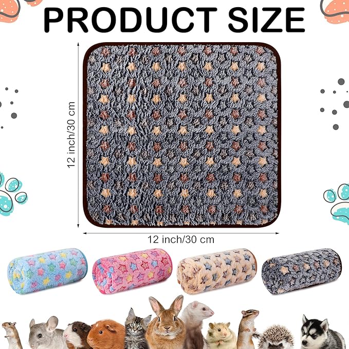 4 Pcs Waterproof Guinea Pig Blankets Washable Small Animal Fleece Bedding Absorbent Guinea Pig Cage Liners Reusable Pet Pee Pad Sleep Mat Pad Cover for Hamster Ferret (Star Pattern,12 x 12 Inch)-PurrikoPets