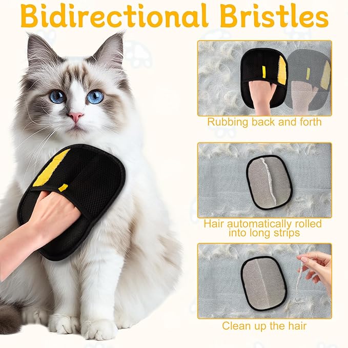 3 PCS Pet Hair Remover Electrostatic Gloves, Electrostatic Gloves Pet Hair, Reusable Pet Hair Removal Glove for Cats & Dogs, Premium Cat & Dog Hair Remover Mitt for Couch Furniture Carpet Car Seat-PurrikoPets