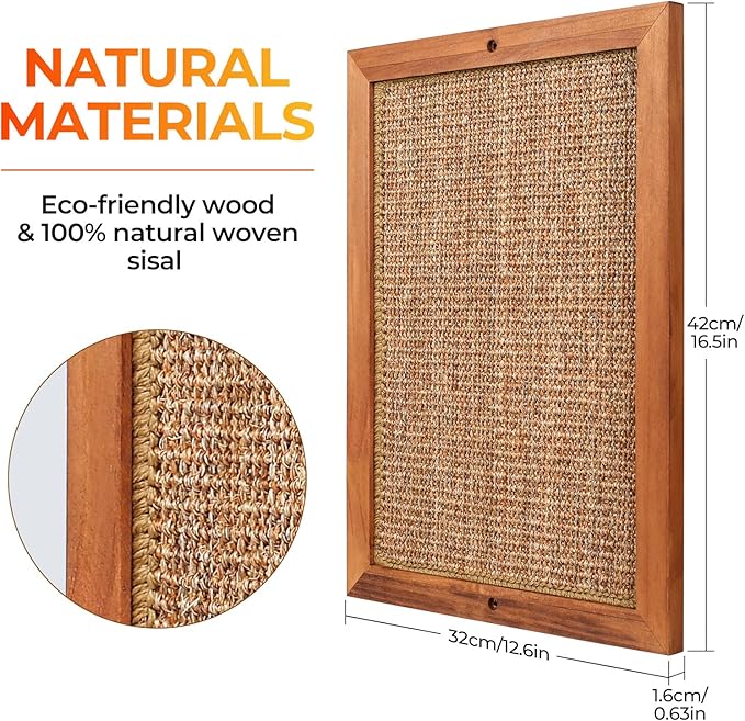 2PCS Cat Scratching Post - BXL, Natural Wooden Sisal Cat Wall Scratcher, Floor or Wall Mounted Vertical Cat Scratch Pad for Indoor Cats Adults or Kittens, Cat Wall Furniture Protector-PurrikoPets