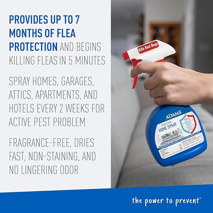Adams Flea & Tick Home Spray with Precor, Kills Fleas, Flea Eggs, Flea Larvae, Bed Bugs, Ticks, Ants, Cockroaches, Spiders, Mosquitoes And Many Other Listed Nuisance Pests In The Home, 24 Fl Oz-PurrikoPets