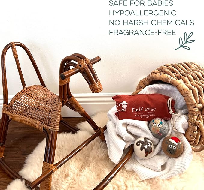 Fluff Ewes Wool Dryer Balls 3 Pack Premium New Zealand Wool Laundry Balls for Dryer, No Static Dryer Balls Laundry Reusable, XL Christmas Dryer Balls, Holiday Dryer Balls - Sheep in Heavenly Peace-PurrikoPets