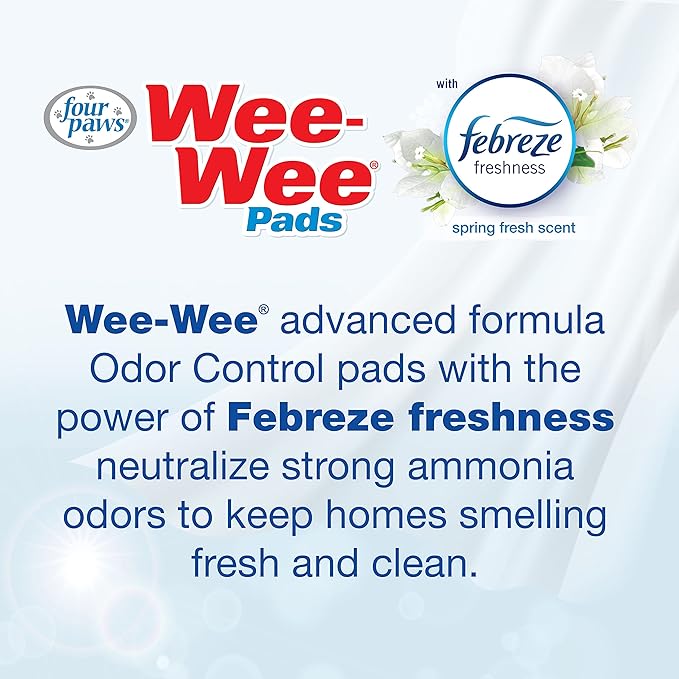 Four Paws Wee-Wee Odor Control with Febreze Freshness Pee Pads for Dogs & Puppies, Leak-Proof Dog Housebreaking Potty Training Floor Protection, Spring Fresh Scent, 22" x 23", 50 Count-PurrikoPets