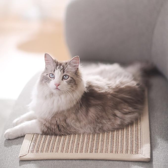 FUKUMARU Cat Scratcher Mat, 23.6 X 15.7 Inch Natural Sisal Cat Scratch Mats, Horizontal Cat Floor Scratching Pad Rug, Protect Carpets and Sofas (Cream - Thicken)-PurrikoPets