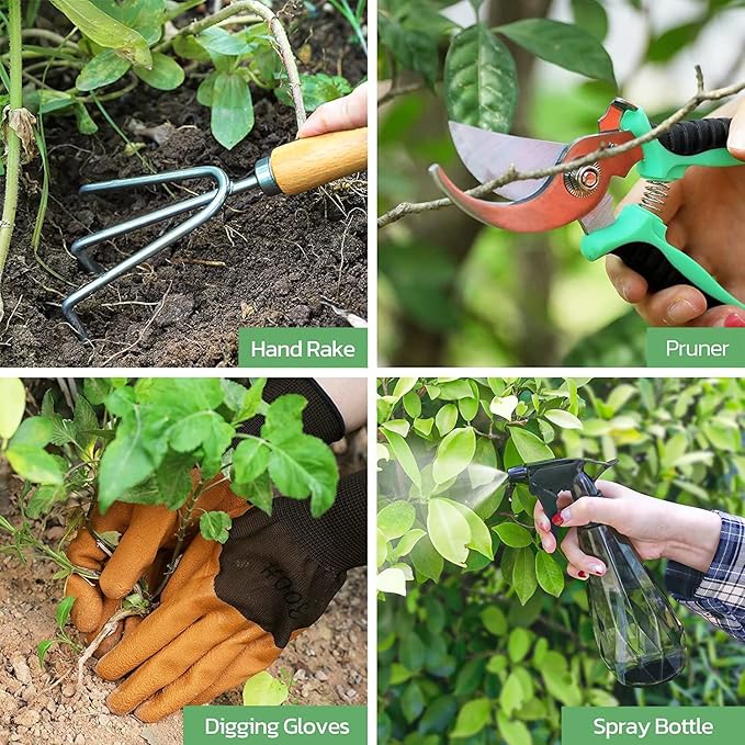 Gardening Tools 9-Piece Heavy Duty Garden Hand Tools with Fashion and Durable Garden Tools Organizer Handbag, Rust-Proof Garden Tool Set, Ideal Gardening Gifts for Women-PurrikoPets