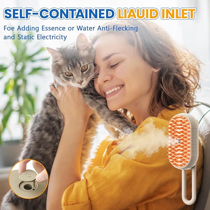 4 in 1 Cat Steam Brush for Shedding, Rechargeable Steam Pet Brush for Dog and Cat, Anti-Static, Massage, Cleaning, Shedding & Combing All In One!(Brown)-PurrikoPets