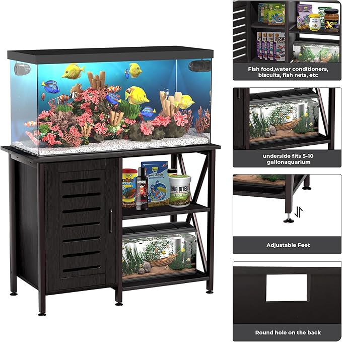 40-50 Gallon Fish Tank Stand, Aquarium Stand with Cabinet Accessories Storage, Heavy Duty Metal Frame, 40.55" L*18.89" W Tabletop, 850LBS Capacity, Black PG02YGB-PurrikoPets