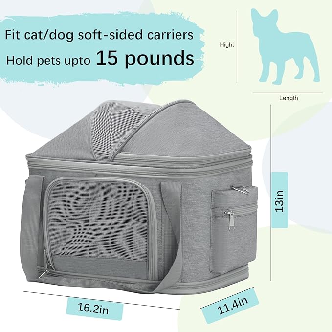 2-in-1 Stylish Dog Purse Carrier Soft-Sided Carriers Travel Tote Bag for Small Dogs Cats, Fashion Foldable Pet Bag for Puppies Small Animals with Pockets (Grey, 16.2" x 11.4" x 13")-PurrikoPets