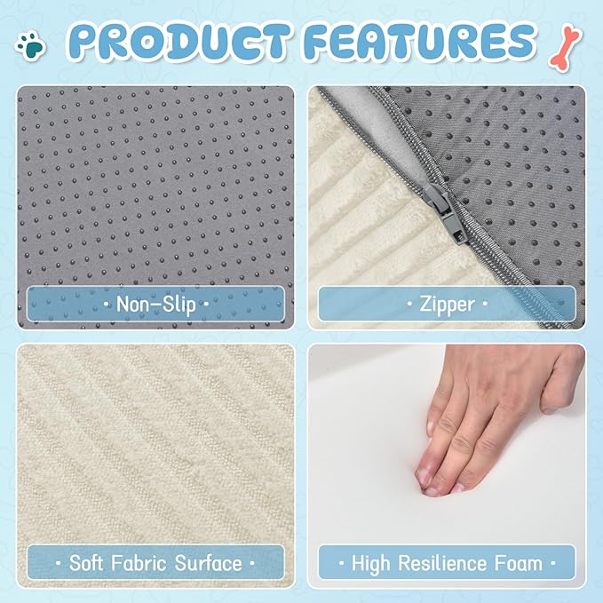 Dog Stairs & Steps for High Beds, 2 Steps High Density Foam Waterproof Dog Ramp for Small Dogs and Cats, Pet Stairs with Washable Cover for Bed, Couch, Sofa and Car, Beige (H: 11.8")-PurrikoPets