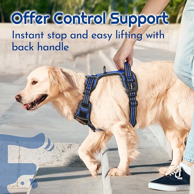 Eagloo Dog Harness Small Sized, Easy Wearing with 3 Buckles, Adjustable No Pull Pet Harness with 2 Rings for Walking, No Chock Reflective Soft Padded Vest with Control Handle, Blue & Black, S-PurrikoPets