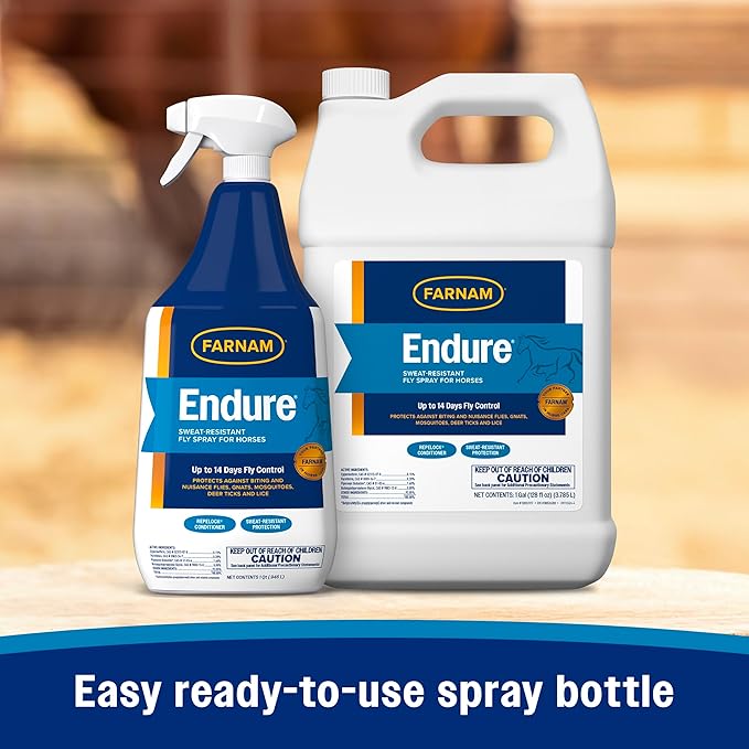 Farnam Endure Sweat-Resistant Fly Spray for Horses, Lasts Up to 14 Days, Protects Against Flies, Gnats, Mosquitoes, Ticks & Lice, 32 oz.-PurrikoPets