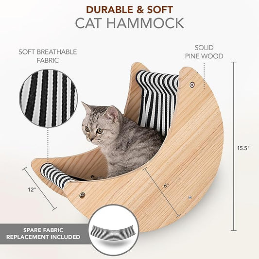 3-Piece Cat Wall Furniture Set - Hammock, Hexagon House, Climbing Steps - Wall Mounted Shelves, Perches, and Beds - Modern Design for Large Cats and Kittens & Spare Hammock Fabric Included-PurrikoPets