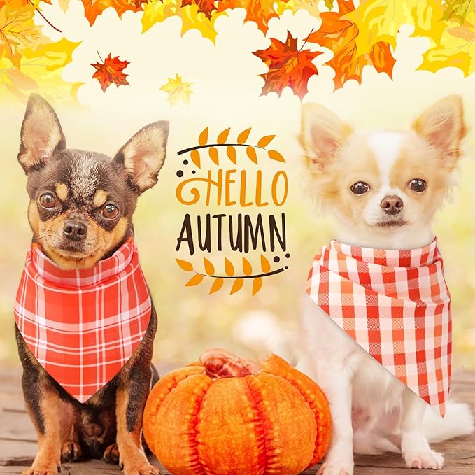 Abbylike 50 Pcs Fall Dog Bandanas Bulk Plaid Bandanas for Dogs Autumn Doggie Triangle Kerchief Scarf Bibs Set for Autumn Small Medium Large Pets Costume Accessories (19.7 x 13.8 x 13.8 Inch)-PurrikoPets