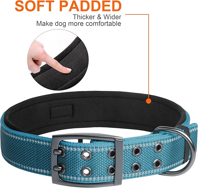 Fida Heavy Duty Dog Collar 1.5” Width, Ultra Soft Neoprene Padded, Adjustable Reflective Nylon Pet Collar with Two Metal Pin Belt Buckle for Extra-Large Breeds (XL, Blue)-PurrikoPets