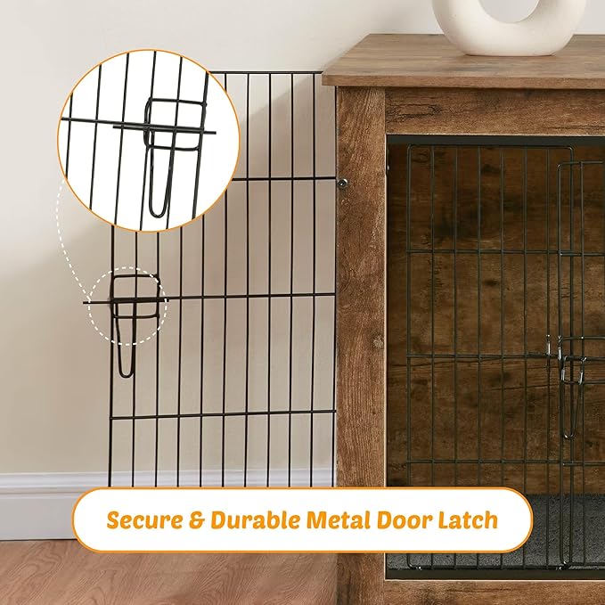 Dog Kennel Furniture, Wooden Dog Crate End Table with Dual Doors, Chew-Proof Design & Cushion, Heavy Duty Dog Crate, Decorative Pet Crate Dog Cage for Indoor (27 Inch)-PurrikoPets