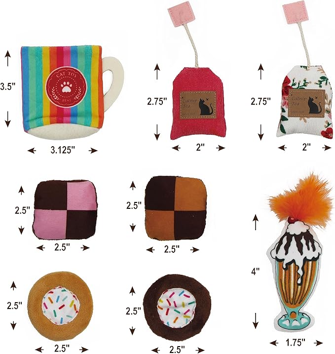 8 Assortments Sweets Value Pack, Natural Interactive Catnip Cat Toys, Toy with Crinkle and Feather, Accessories for Indoor Cat, Kitten Toys-PurrikoPets