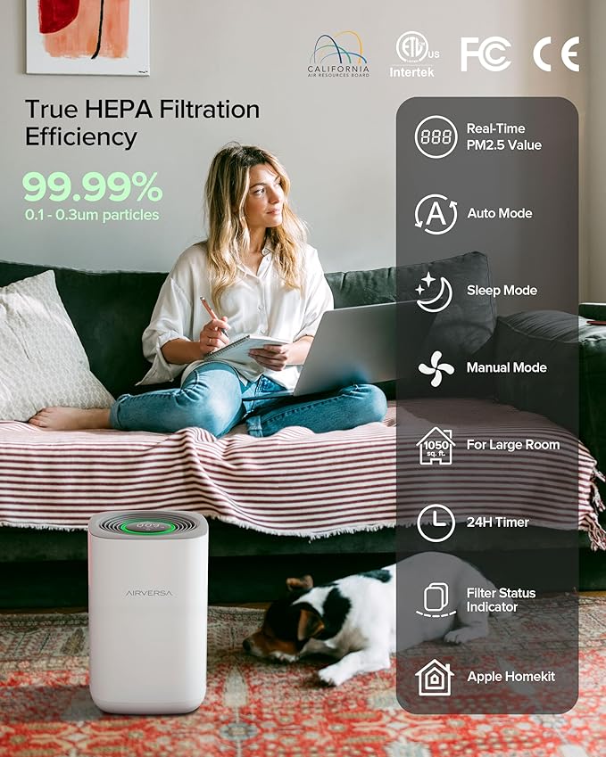 Air Purifier for Home Bedroom Large Room 1050 Sq Ft Air Filters Up to 99.99% PM2.5 Display Smart Air Cleaner Works with HomeKit for Baby Pet Desktop Office, AP2-2025-PurrikoPets