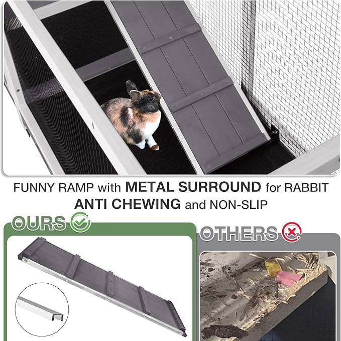 2-Story Indoor Rabbit Hutch with Chew-Proof Outdoor Rabbit Cage with 6 Locking Casters Bunny Cage 2 Pull-Out Trays Guinea Pigs Cage 62"-PurrikoPets