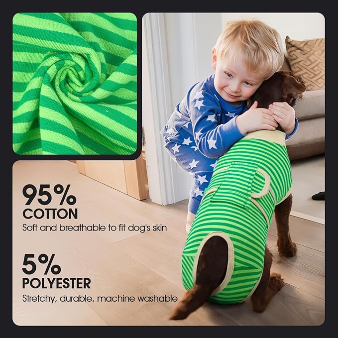 FUAMEY Dog Recovery Suit Male,Dogs Surgery Neuter Suits Puppy Spay Shirts for Female Protect Dog's Skin Anti Licking Abdominal Wounds Doggie Onesie Pet Bodysuit Alternative to Cone Green Stripes XL-PurrikoPets